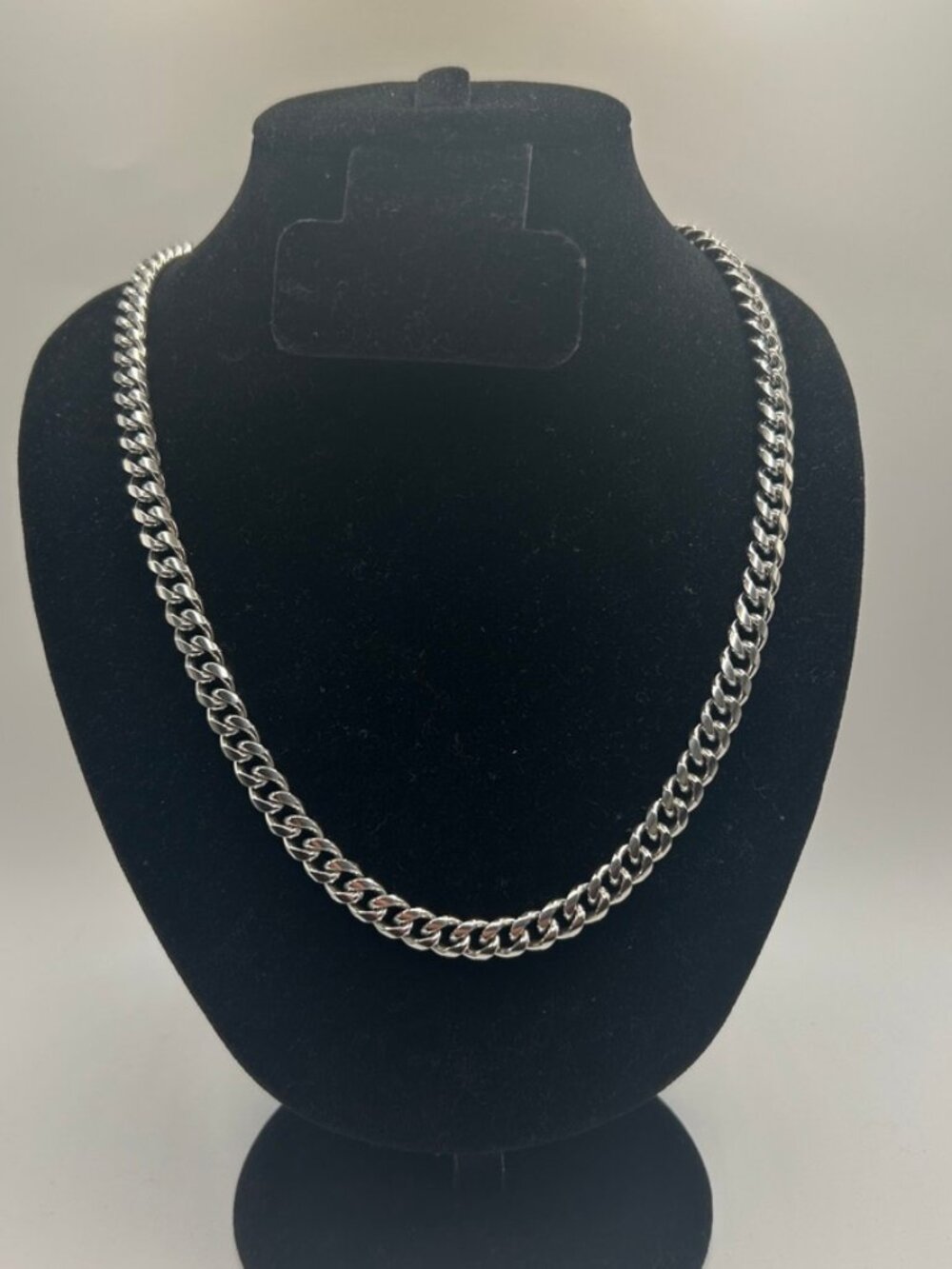 Real Silver Cuban Chain 8mm 24 Inch Stainless Steel Plated Waterproof Mens